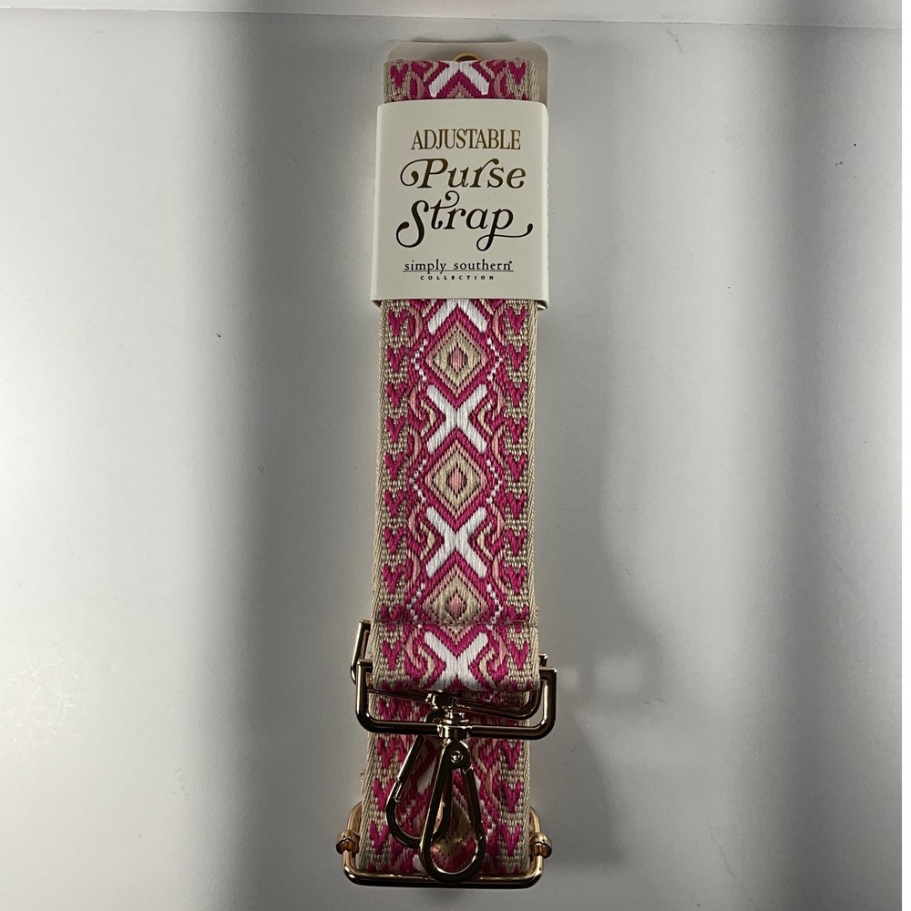 Simply Southern Adjustable Purse Strap Pink Tan Geometric Woven Crossbody Strap